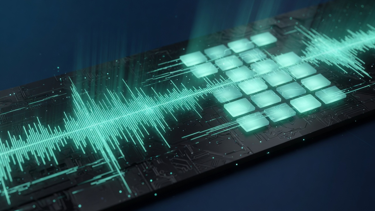 Teal audio waveform ingested into structured data blocks